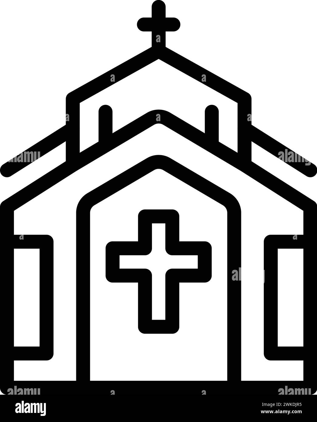 Christliche Kirche Ikonen Umrissvektor. Katholische Personenmesse. Kultur schlank Stock Vektor