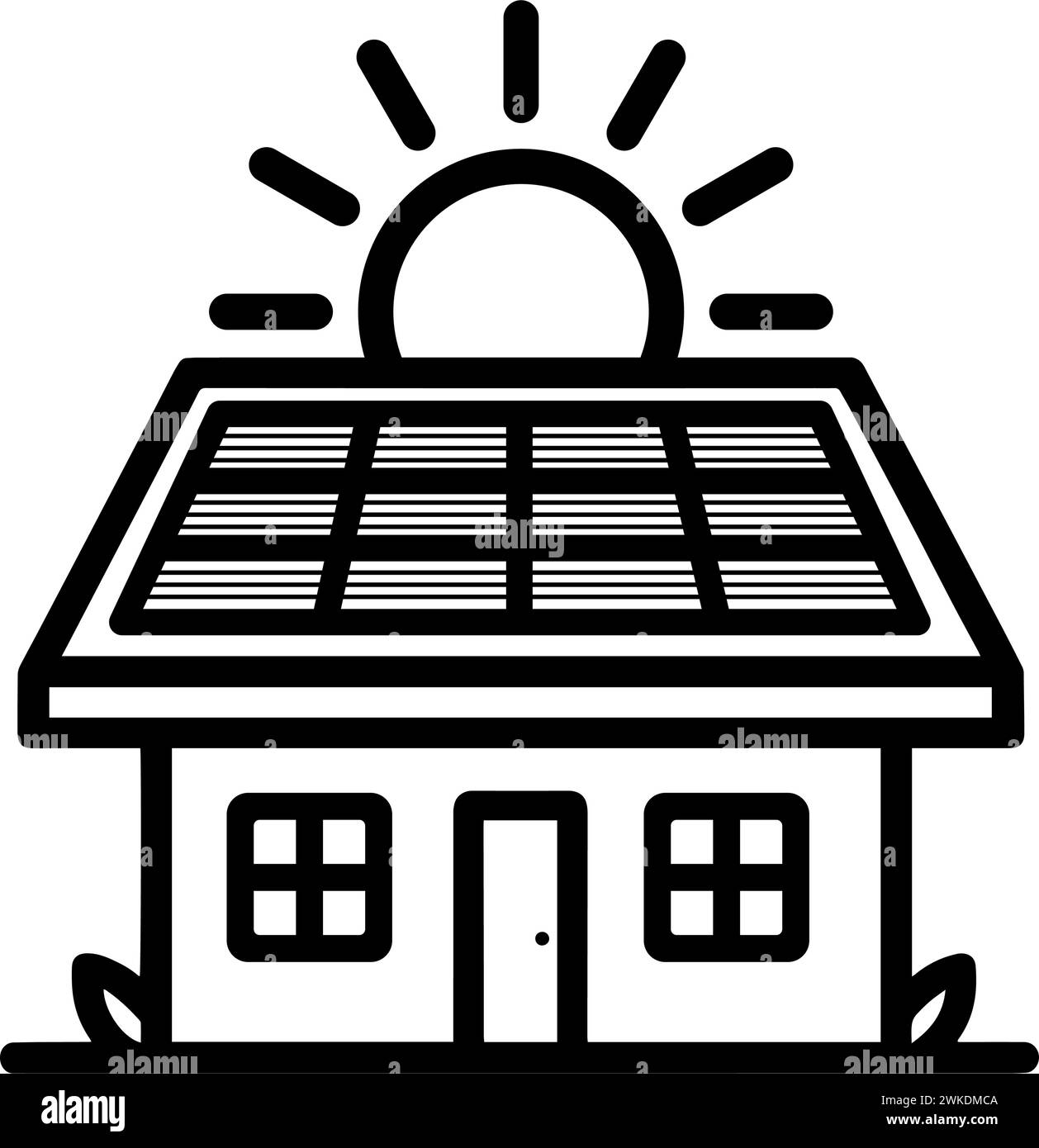 Symbol für Solarenergie des Hauses. Dach mit Solarpaneelen. Vektorgrafik umreißen Stock Vektor