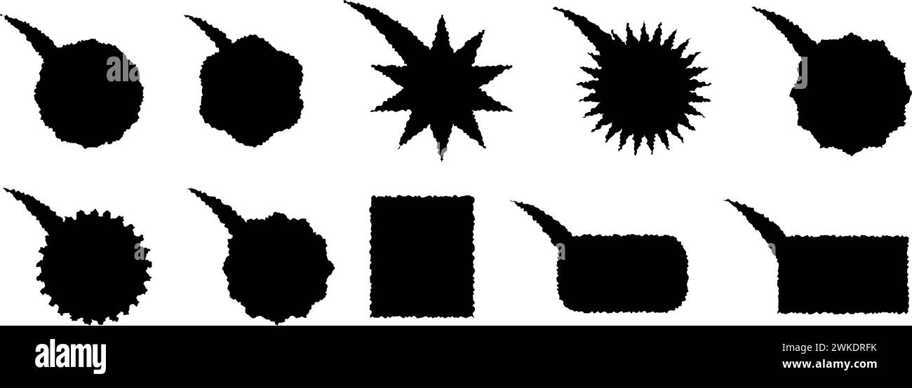 Vintage-Sprechblasen mit einer rauen, abgerissenen Kante. Set mit Grunge-Elementen für Collage, Aufkleber. Schwarze Symbole.Bubble-Sprechstern quadratisches Rechteck. Vektor i Stock Vektor