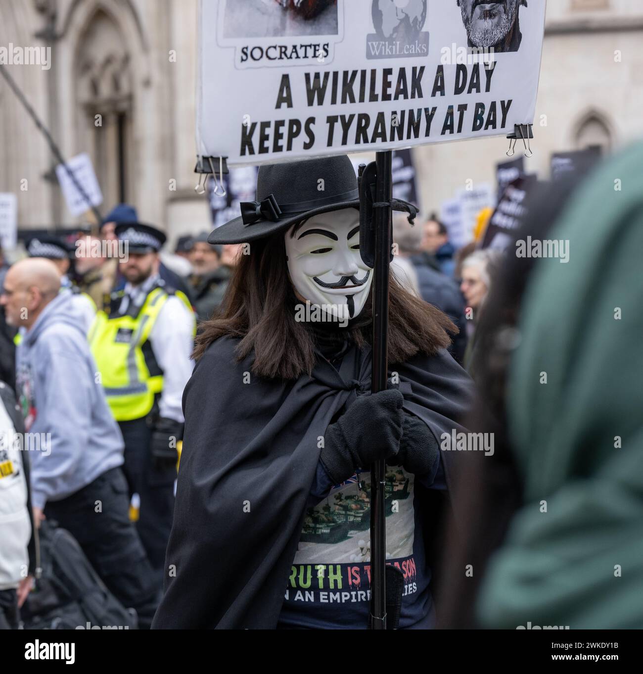 London, Großbritannien. Februar 2024. Unterstützer von Julian Assange vor dem High Court, der eine Berufung gegen seine Auslieferung an die USA verhandelt. Credit: Ian Davidson/Alamy Live News Stockfoto