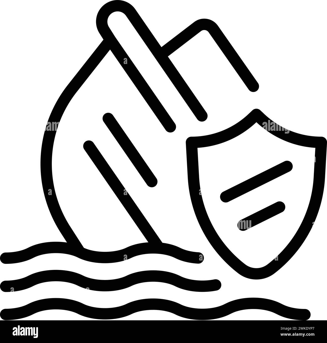 Geschütztes Schiffsymbol - Konturvektor. Versicherung Marine. Wrack Schiff Stock Vektor