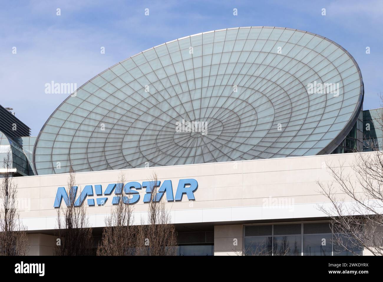 Navistar ist ein US-amerikanisches Unternehmen und Eigentümer von Lkws und Motoren der Marke International und produziert Busse unter der Marke IC Bus. Stockfoto