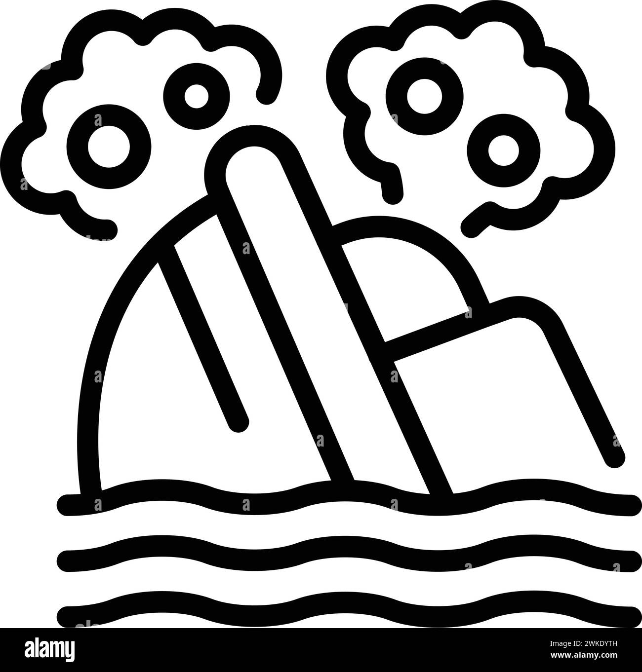 Große Schiffskatastrophe Symbol-Umrissvektor. Schiffswrack. Seeversicherung Stock Vektor