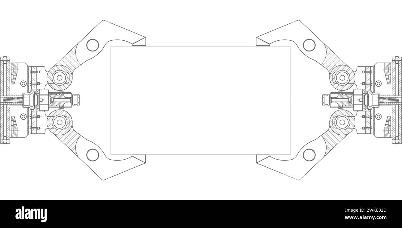 Industrieroboter Manipulator.Maschinenbauzeichnung .Roboterarm .computergestützte Konstruktionssysteme.Industrietechnologie Banner. Moderne industrie Stock Vektor