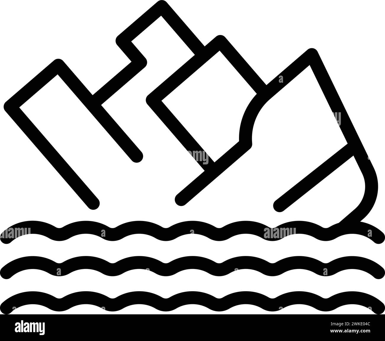 Schiffswrack Symbol Umrissvektor. Kreuzfahrtkatastrophe. Schiffswrack ist gesunken Stock Vektor