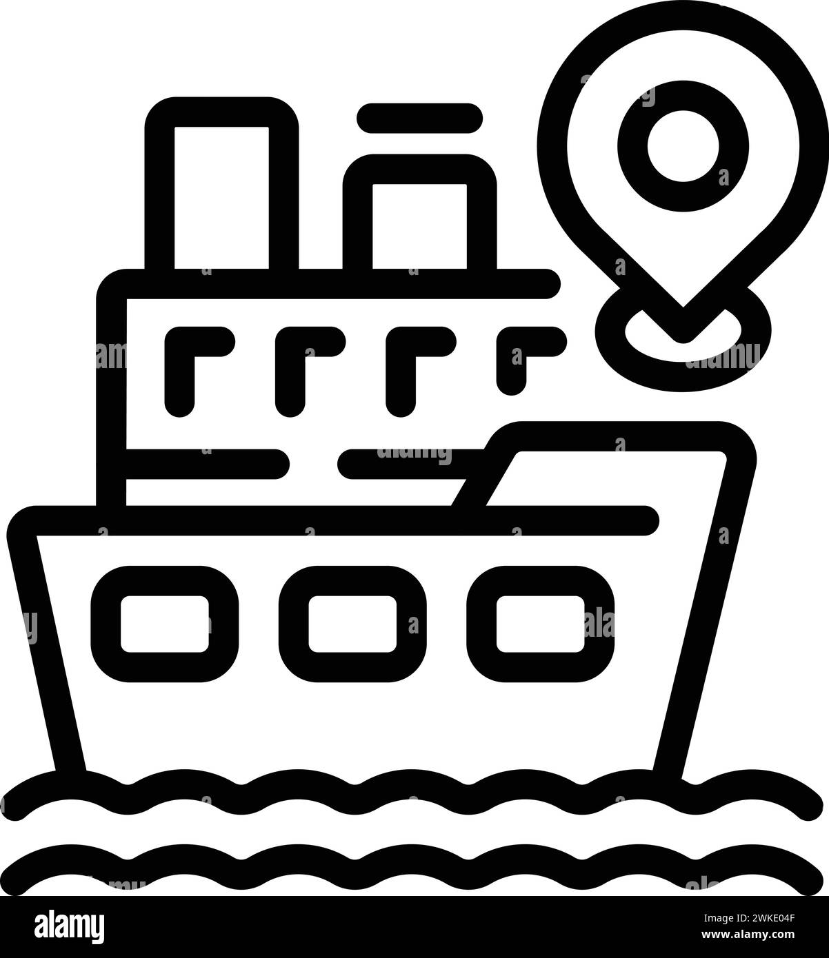 Maritime Wrack Symbol Umrissvektor. Meeresfelsenstrand. Untergang des Meeres Stock Vektor