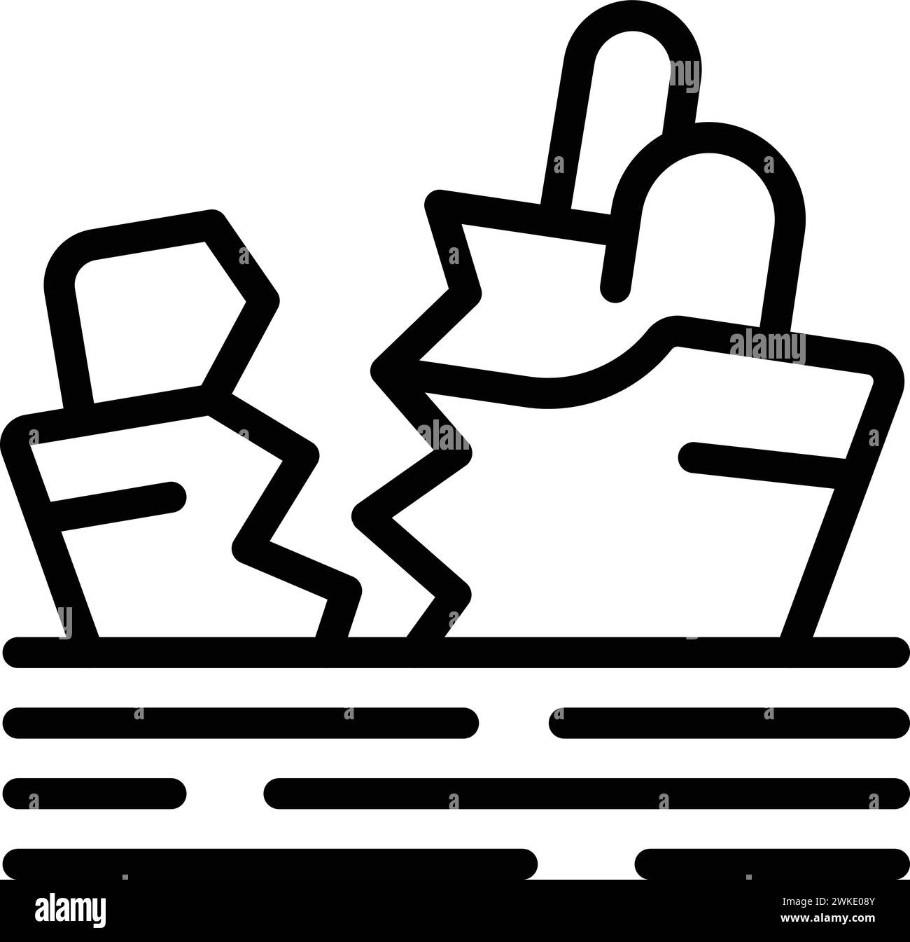 Halbes Schiffswrack Icon Umrissvektor. Meereskatastrophe. Kollisionsgefäß Stock Vektor