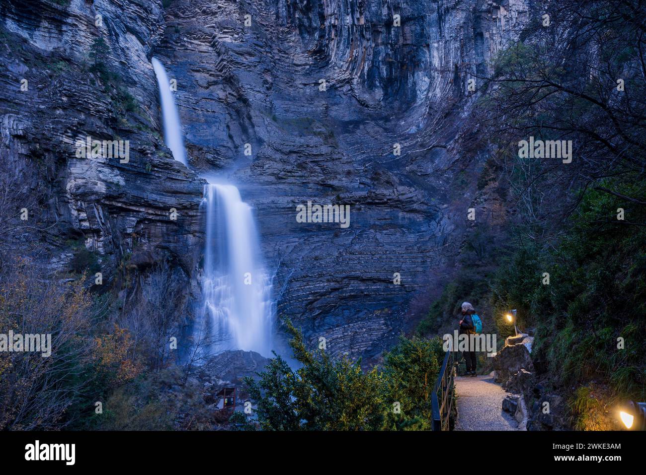 Sorrosal Waterfal, Broto, Ordesa i Monte Perdido Nationalpark, Provinz Huesca, Aragon. Stockfoto