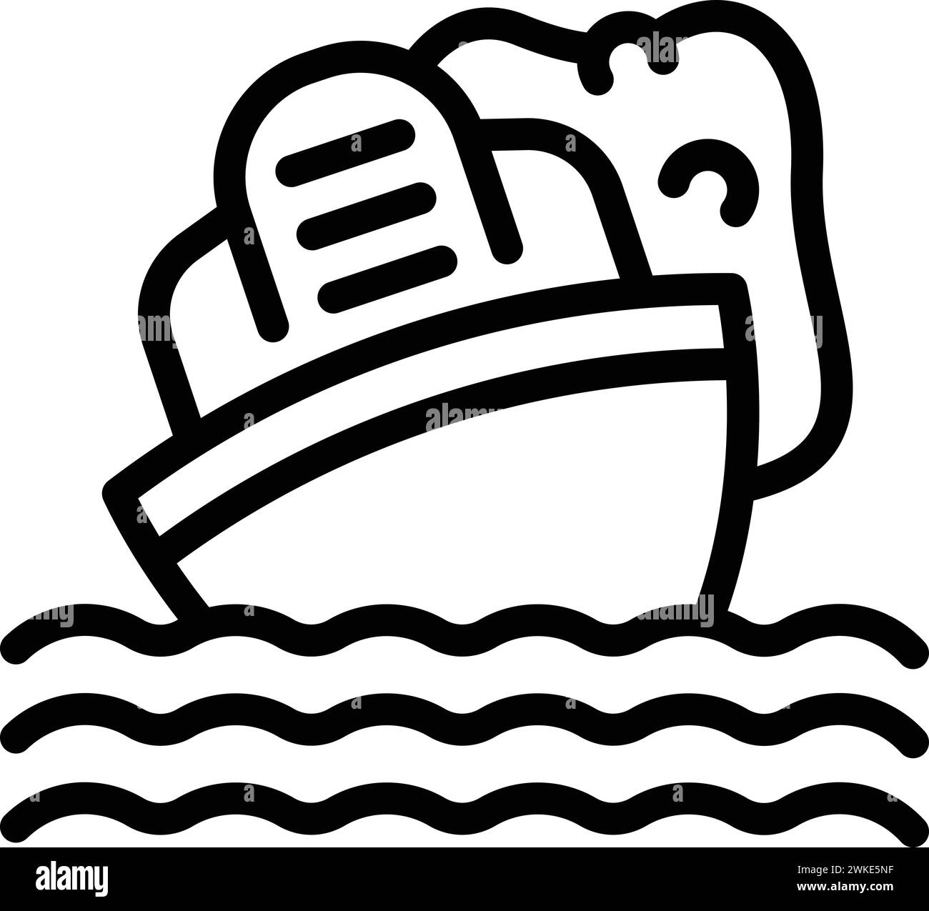 Umrissvektor des Symbols für Schiffsüberleben. Ozeanisches Wrack. Seeversicherung Stock Vektor