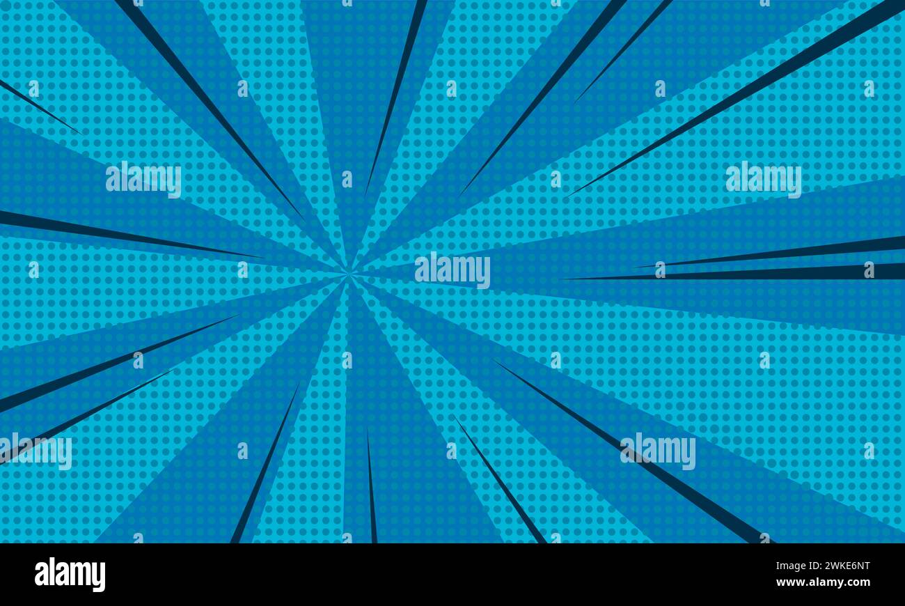 Abstrakte Vorlage für Comic-Cover. Pop Art Blue Cartoon Explosion Design. Hintergrund für Comic-Superhelden-Text, Sprechblase, Nachricht Stock Vektor