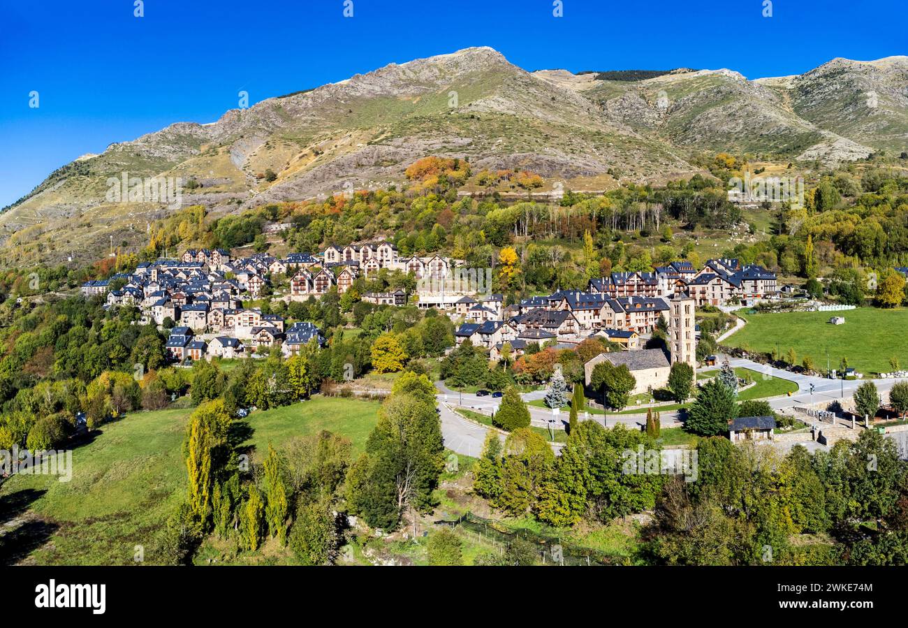 Sant Climent de Taüll, Bohí-Tal (La Vall de Boí) katalanische Region Alta Ribagorza, Provinz Lérida, Spanien. Stockfoto