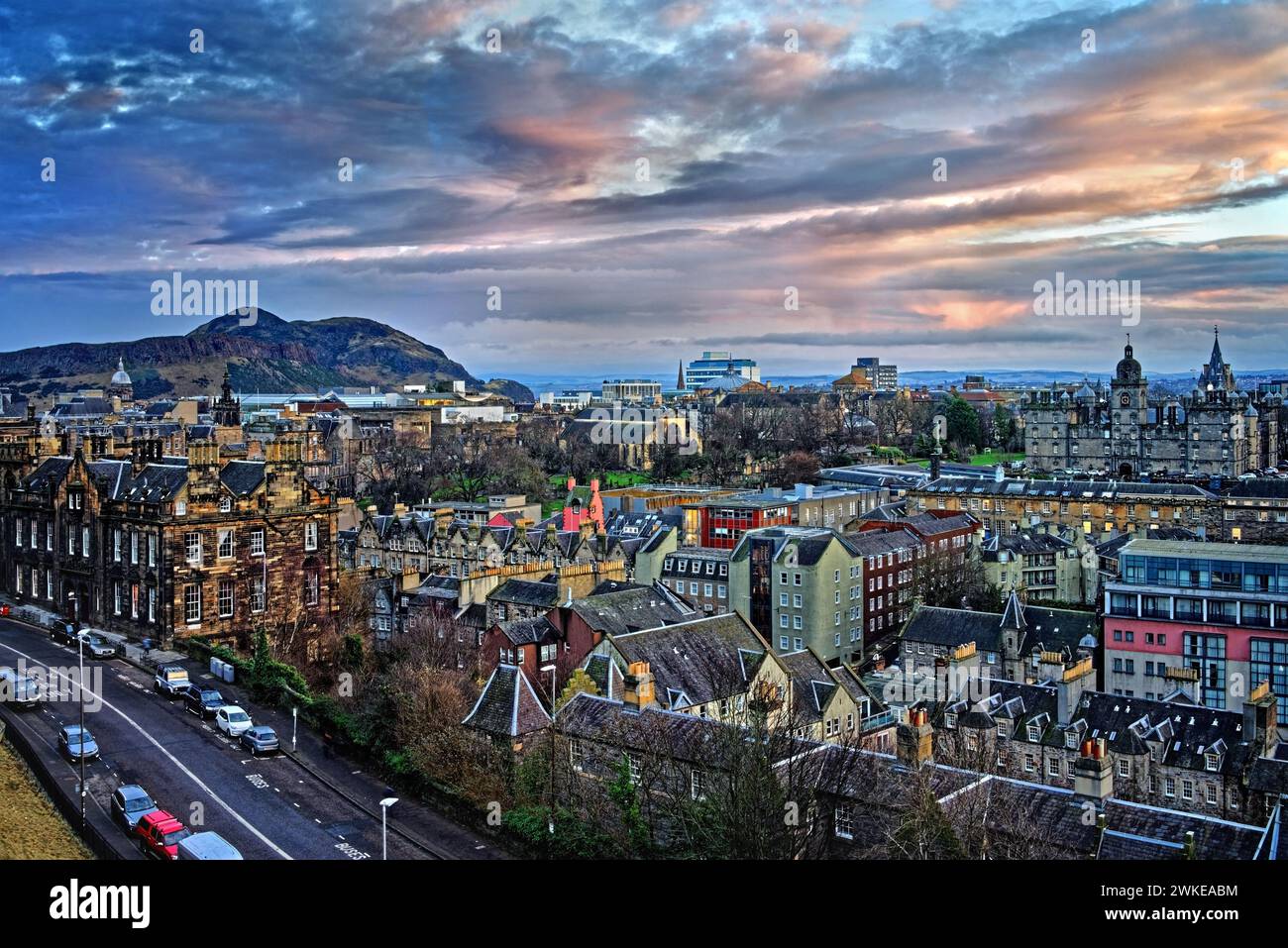 Großbritannien, Schottland, Edinburgh, Blick von Castle Esplanade auf Arthur's Seat. Stockfoto