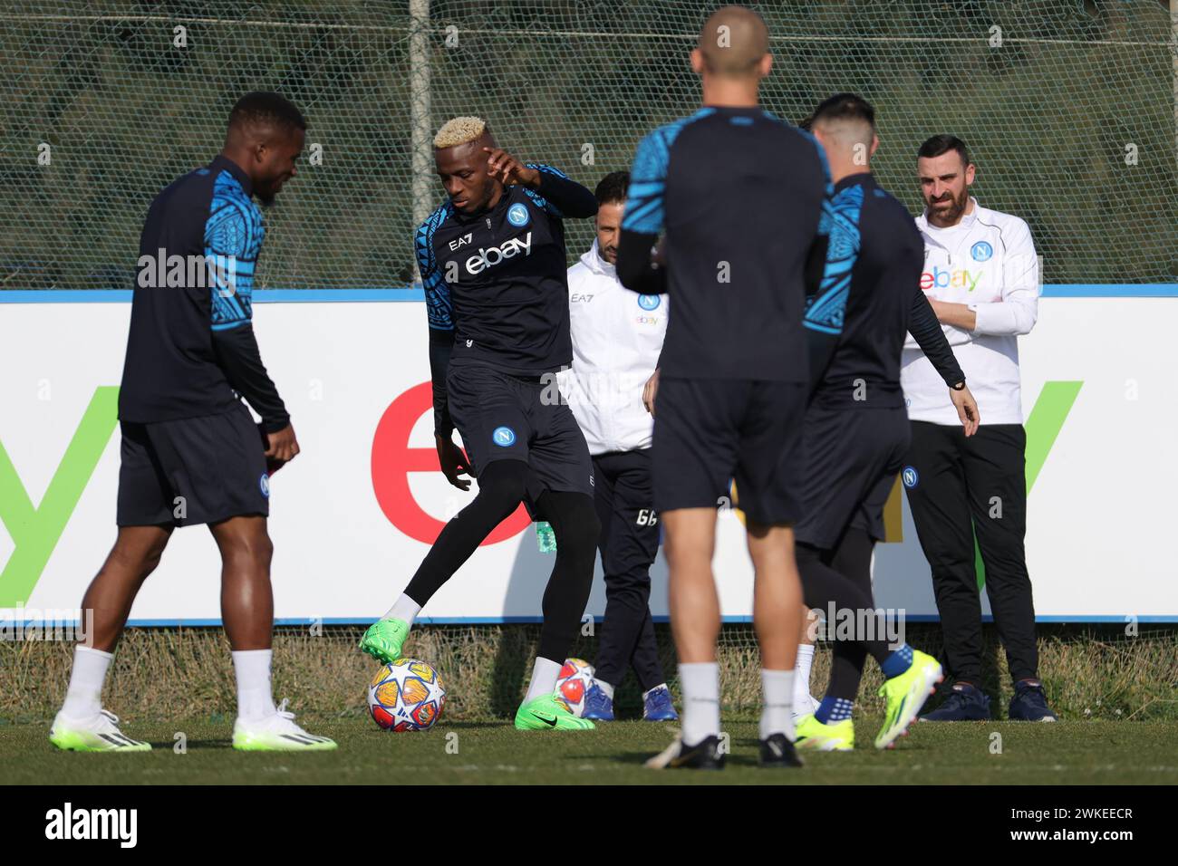 20 febbraio 2024 Castelvolturno, Italia - SSC Napoli Konami Training Center - UEFA Champion League allenamento Napoli Nella Foto: Victor Osimhen (SSC Neapel); Februar 2024 Castelvolturno, Italien - SSC Napoli Konami Training Center - UEFA Champion League Neapel Training im Bild: Victor Osimhen (SSC Neapel); Stockfoto