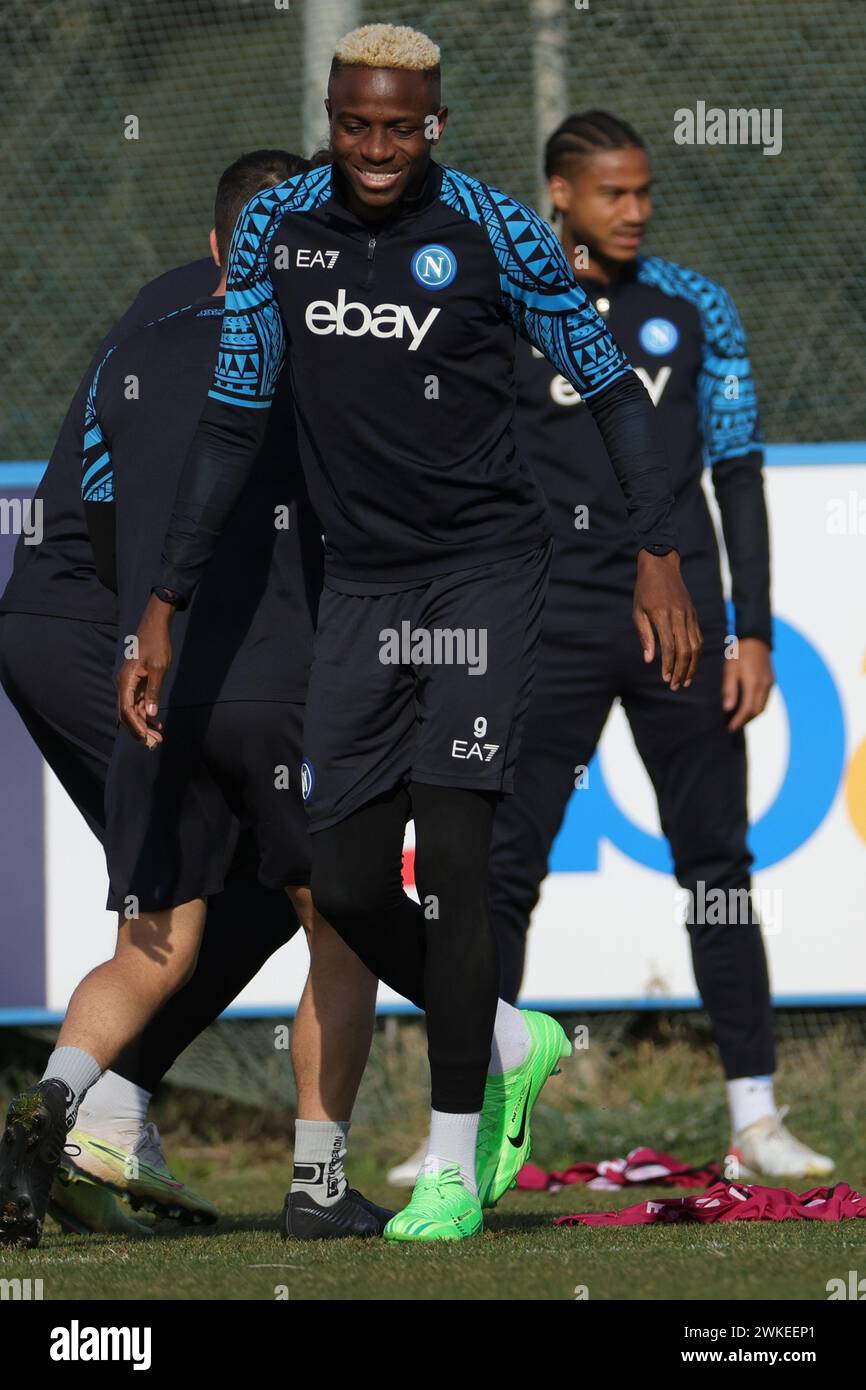 20 febbraio 2024 Castelvolturno, Italia - SSC Napoli Konami Training Center - UEFA Champion League allenamento Napoli Nella Foto: Victor Osimhen (SSC Neapel); Februar 2024 Castelvolturno, Italien - SSC Napoli Konami Training Center - UEFA Champion League Neapel Training im Bild: Victor Osimhen (SSC Neapel); Stockfoto