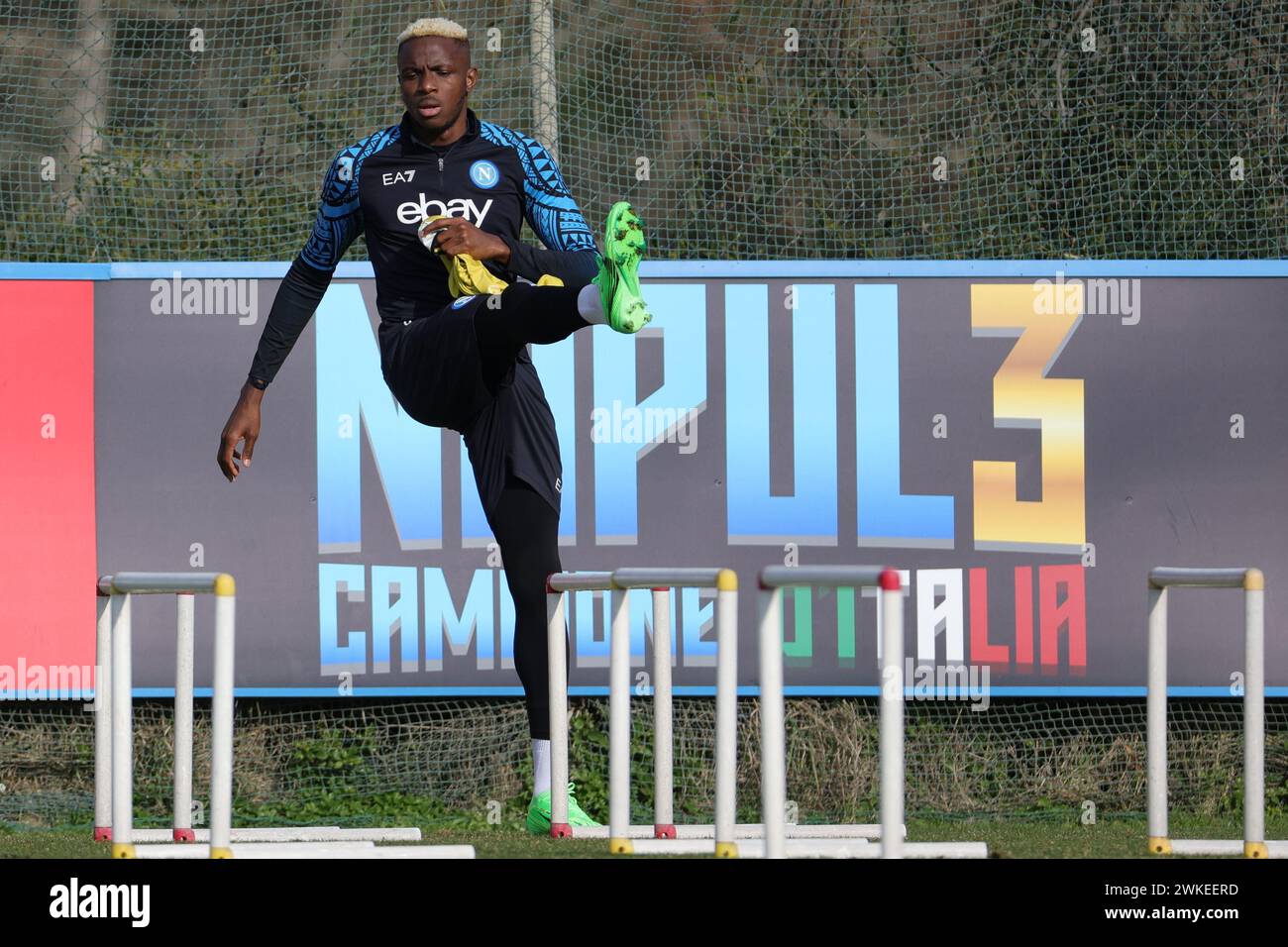 20 febbraio 2024 Castelvolturno, Italia - SSC Napoli Konami Training Center - UEFA Champion League allenamento Napoli Nella Foto: Victor Osimhen (SSC Neapel); Februar 2024 Castelvolturno, Italien - SSC Napoli Konami Training Center - UEFA Champion League Neapel Training im Bild: Victor Osimhen (SSC Neapel); Stockfoto