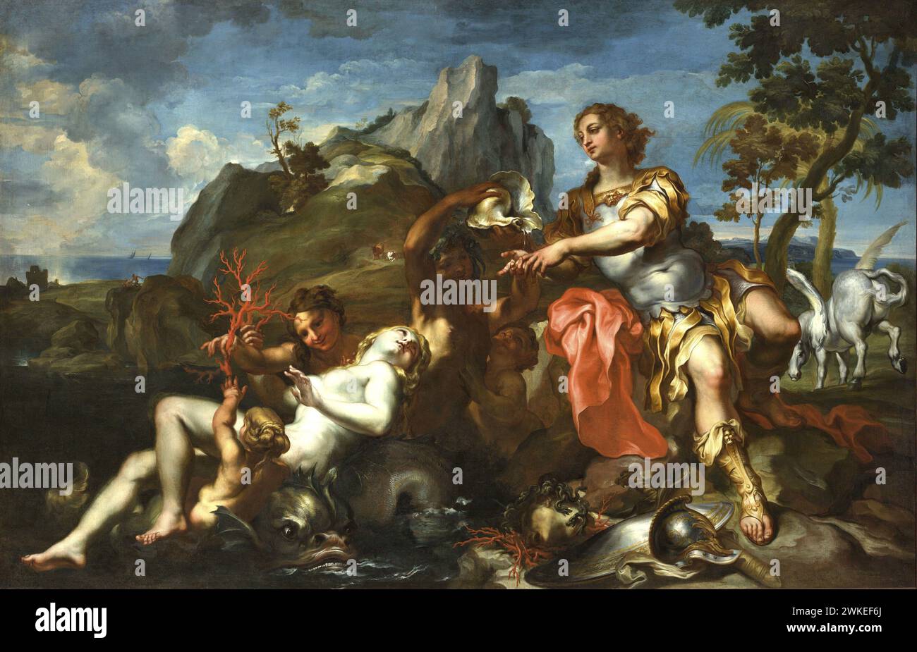 Perseus und Andromeda. Museum: Galleria Nazionale di Palazzo Spinola, Genova. AUTOR: LORENZO DE FERRARI. Stockfoto