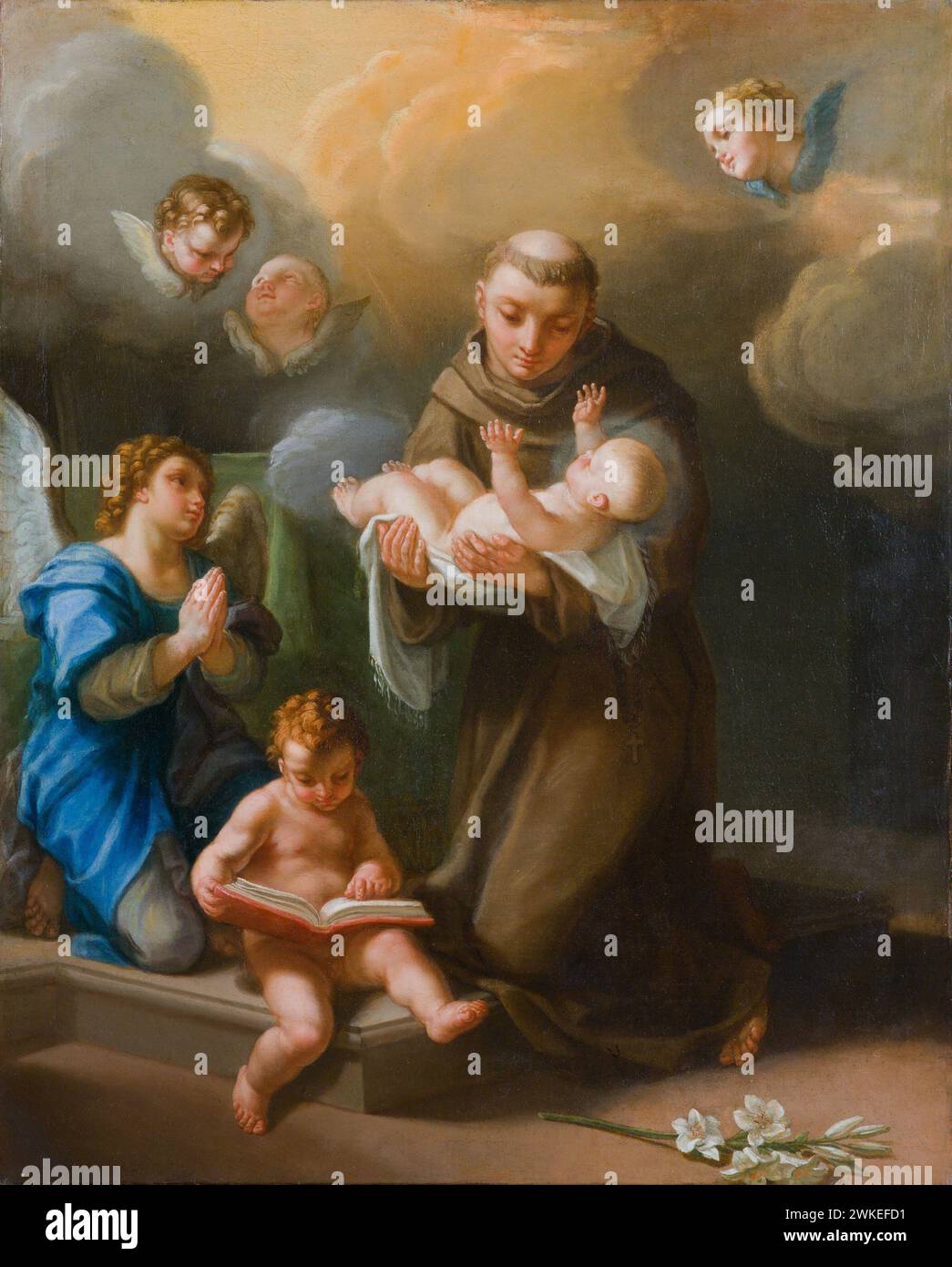 Heiliger Antonius von Padua mit Jesuskind. Museum: Privatsammlung. Autor: BENEDETTO LUTI. Stockfoto