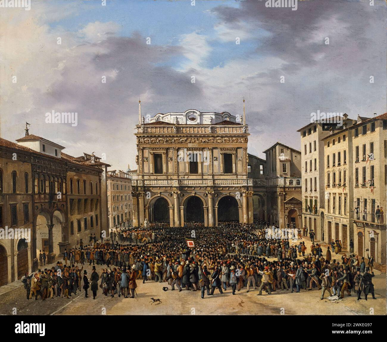 Die Brescianer versammeln sich auf der Piazza della Loggia am 23. März 1849. Museum: Museo del Risorgimento Leonessa d'Italia, Brescia. Autor: Faustino Joli. Stockfoto
