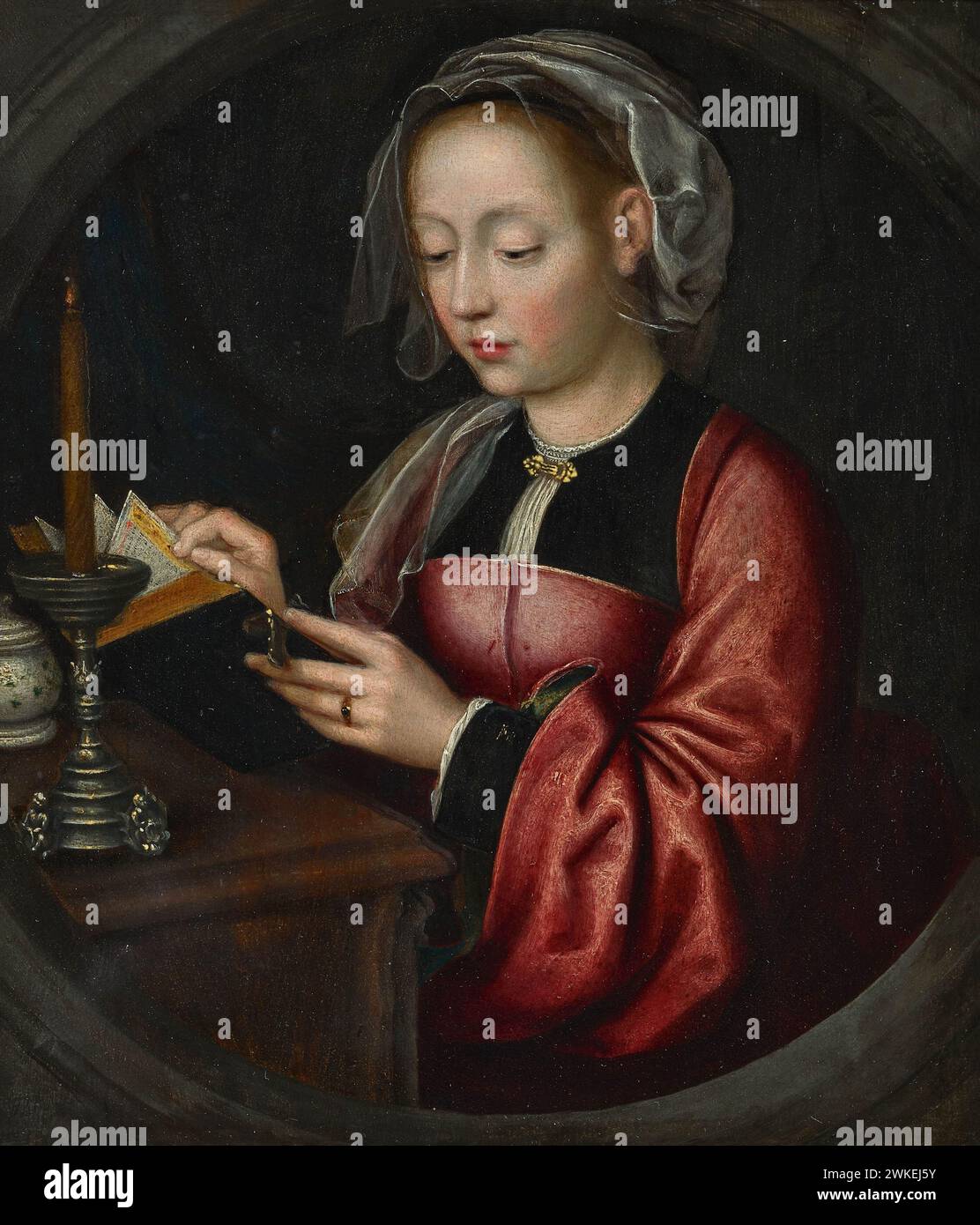 Mary Magdalene Reading. Museum: PRIVATE SAMMLUNG. Autor: Meister von Brügge. Stockfoto