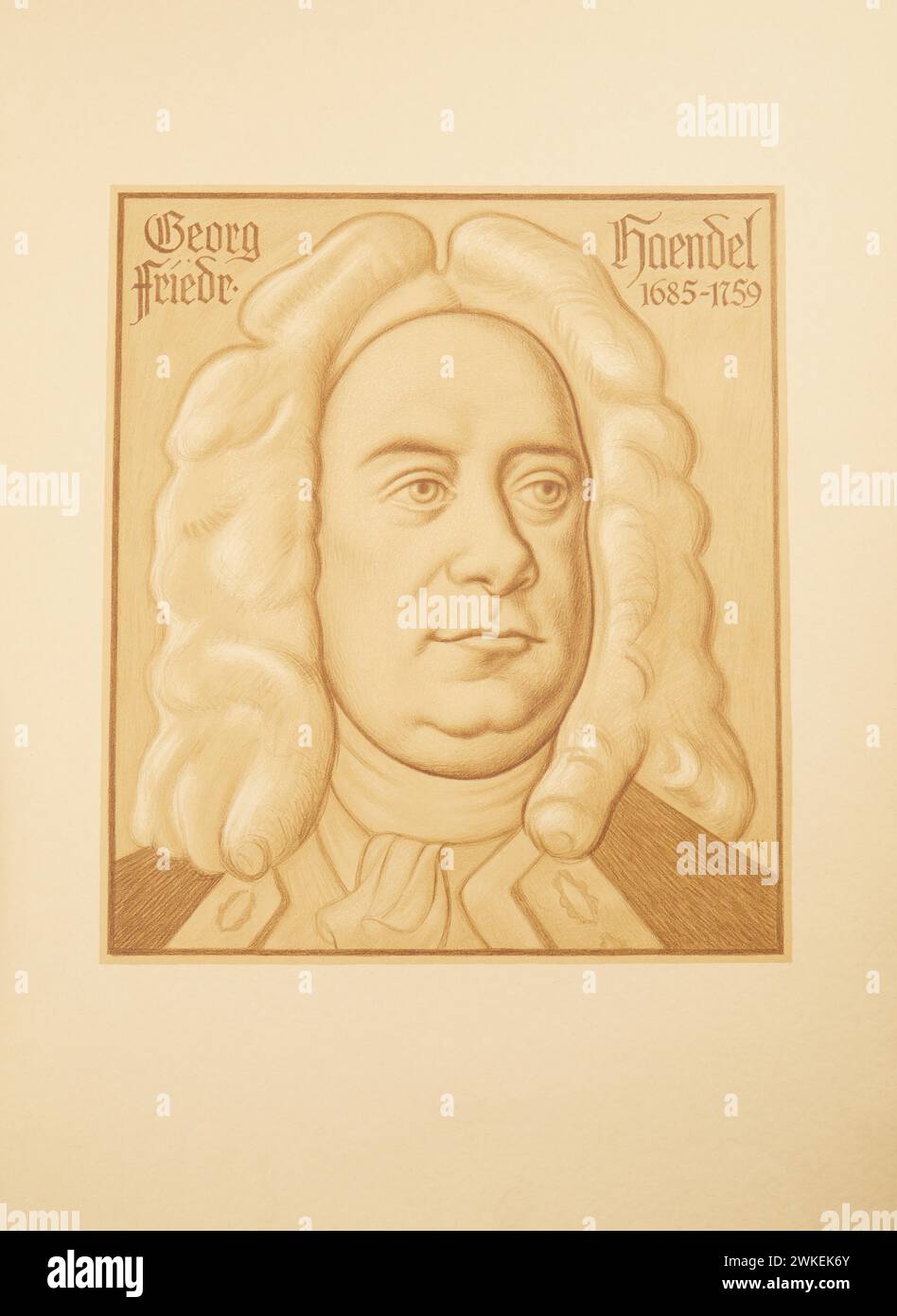 Porträt von Komponist Georg Friedrich Händel (1685-1759). Museum: Privatsammlung. Autor: Karl Hauk. Stockfoto