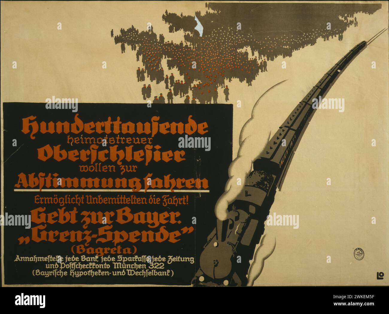 Hunderttausende heimattreuer Oberschlesier wollen zur Abstimmung fahren. Museum: Privatsammlung. Autor: LOUIS OPPENHEIM. Stockfoto