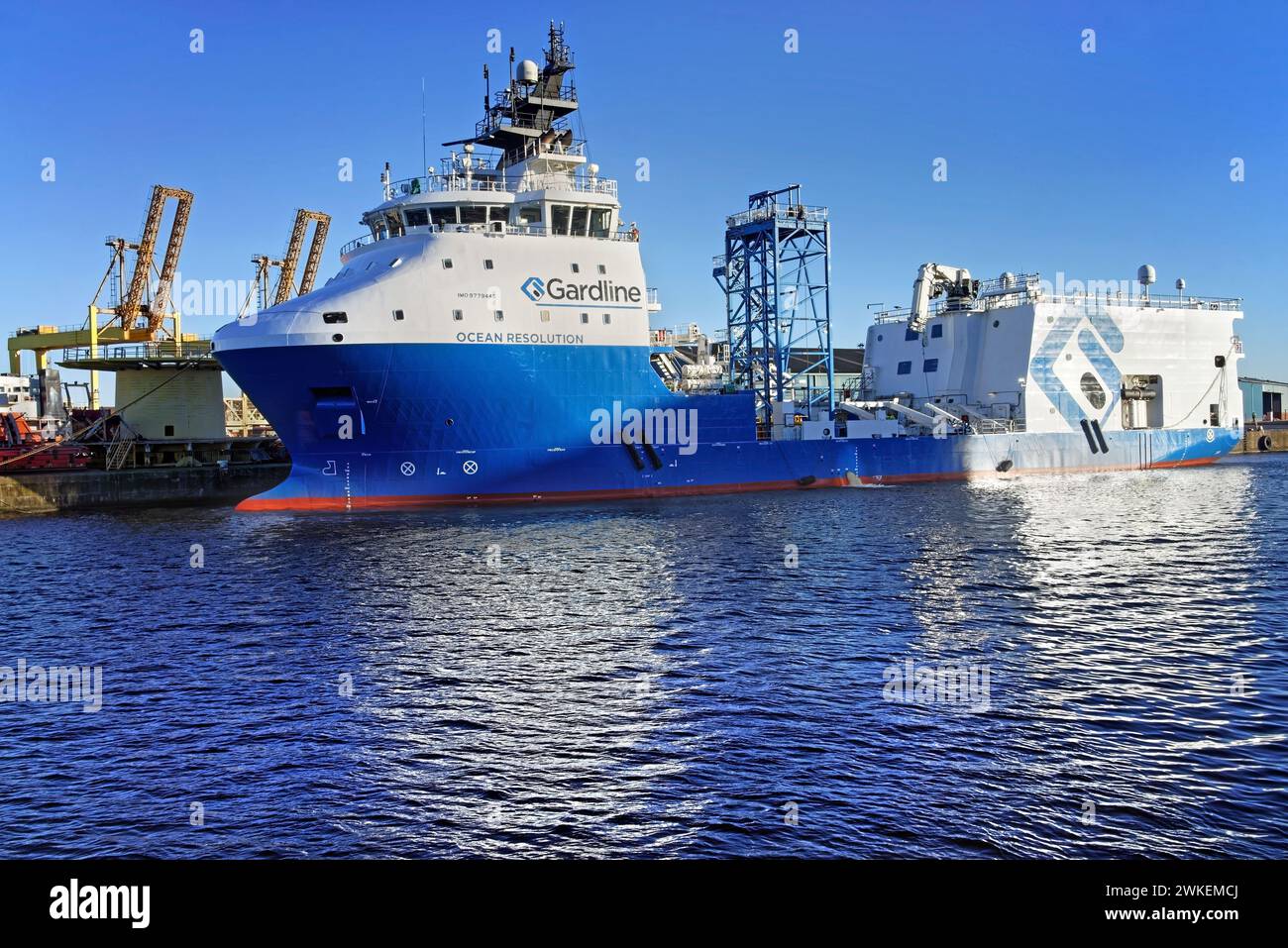 Vereinigtes Königreich, Schottland, Edinburgh, Port of Leith Docks, Ocean Resolution Survey Schiff. Stockfoto