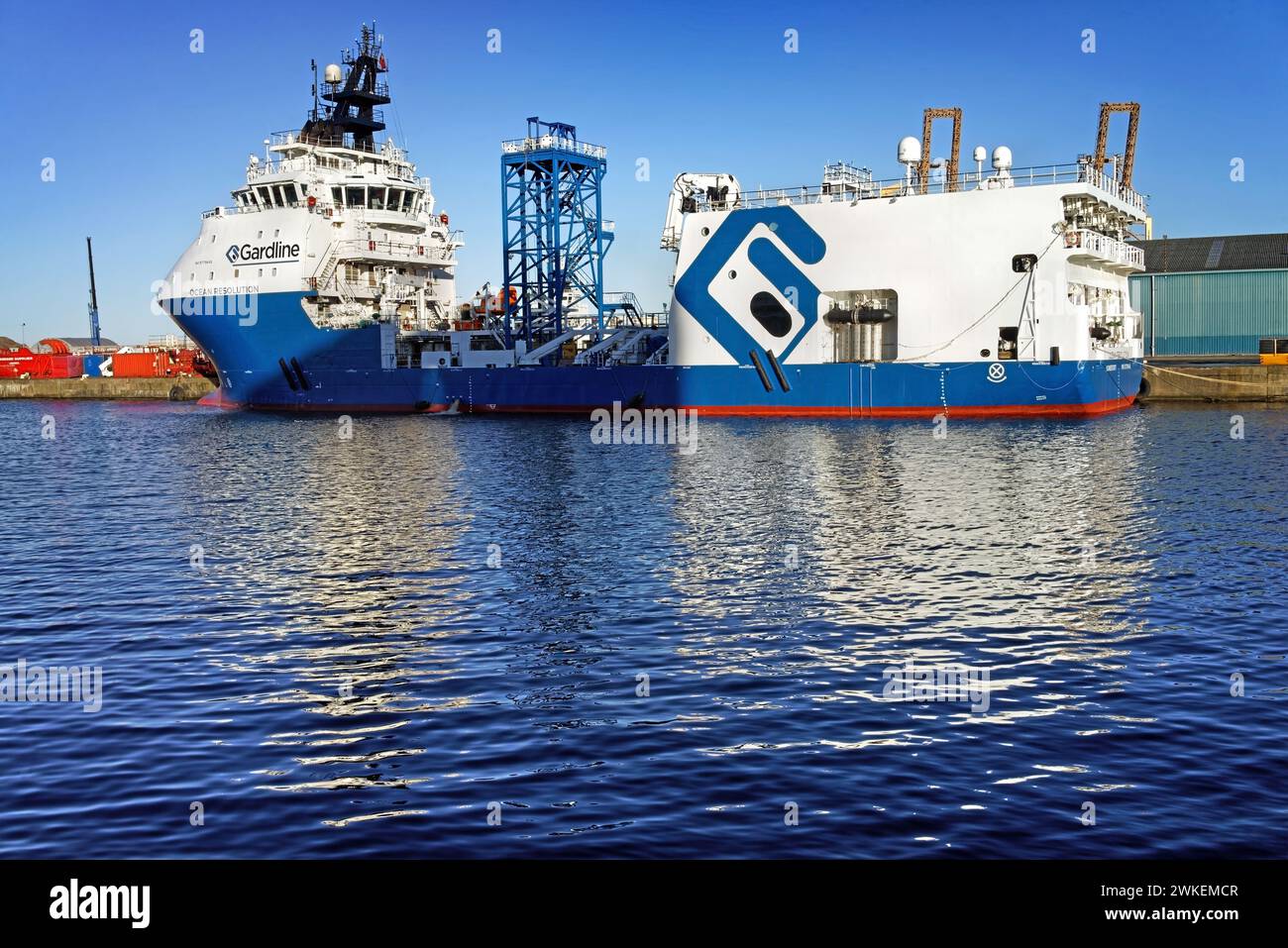 Vereinigtes Königreich, Schottland, Edinburgh, Port of Leith Docks, Ocean Resolution Survey Schiff. Stockfoto