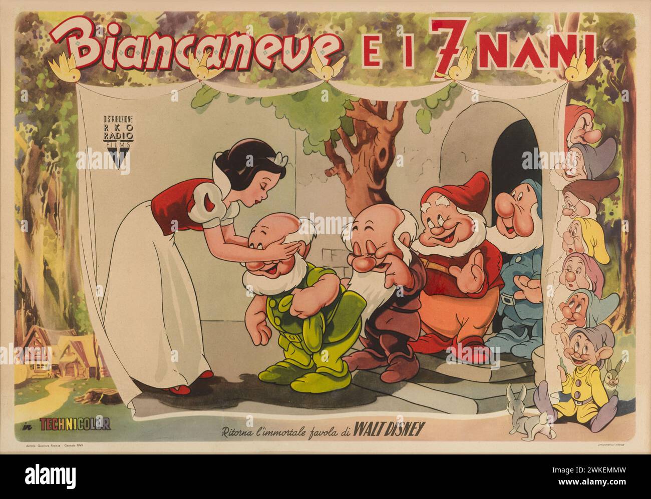 Filmplakat „Biancaneve ei Sette Nani (Schneewittchen und die sieben Zwerge)“. Museum: © The Walt Disney Company. AUTOR: WALT DISNEY PRODUCTIONS. Stockfoto