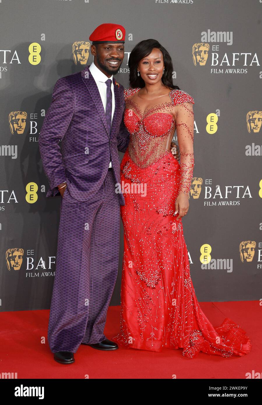 London, Großbritannien. Februar 2024. Bobi Wine und Barbie Kyagulanyi nehmen 2024 an den EE BAFTA Film Awards in der Royal Festival Hall in London Teil. (Foto: Fred Duval/SOPA Images/SIPA USA) Credit: SIPA USA/Alamy Live News Stockfoto