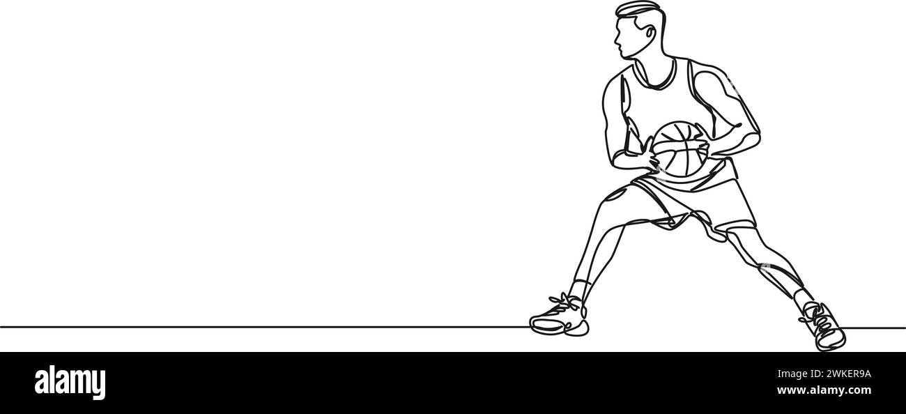 Ununterbrochene einzeilige Zeichnung des Basketballspielers, Linie Art Vektor Illustration Stock Vektor