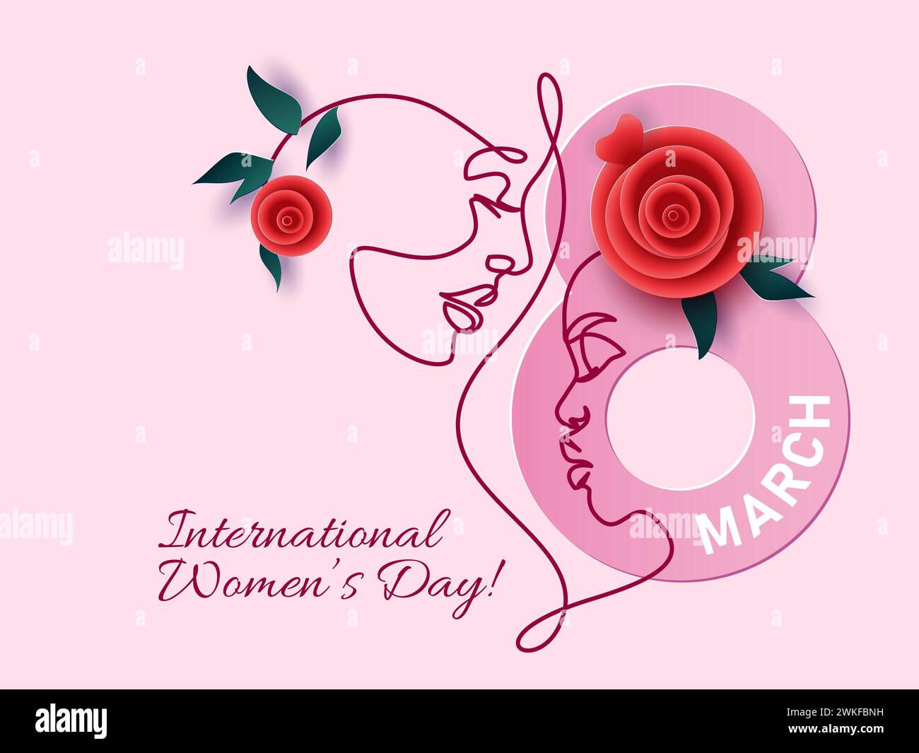 Happy International Women's Day 8 March Card. Abstraktes Frauenporträt Stock Vektor