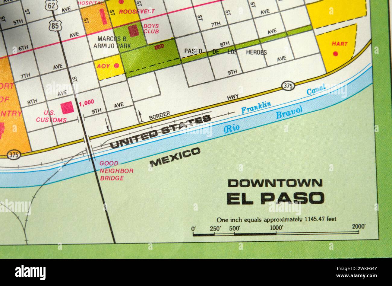 Straßenkarte im Stadtzentrum von El Paso Stockfoto