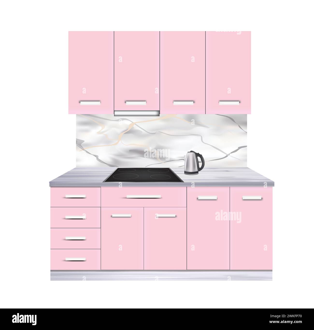 Rosafarbenes Küchendesign, Vektorillustration Stock Vektor