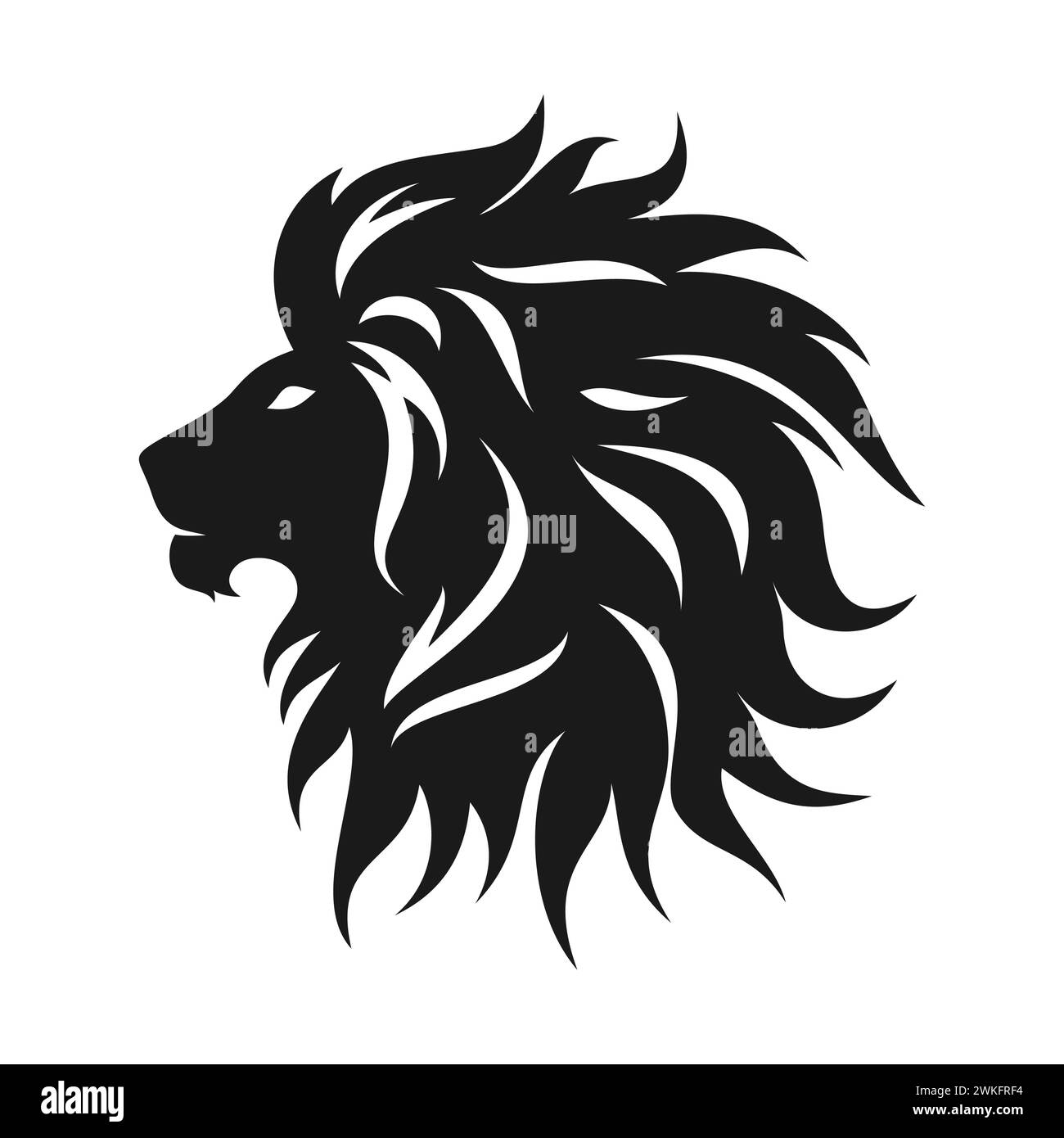 Schwarze Profilsilhouette eines Löwenkopfes auf weißem Hintergrund, Vektorillustration Stock Vektor