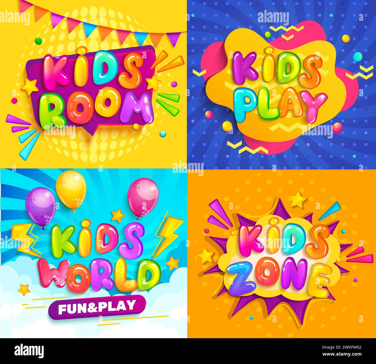 Set von Bannern von Kinderwelt, Raum, Zone. Stock Vektor