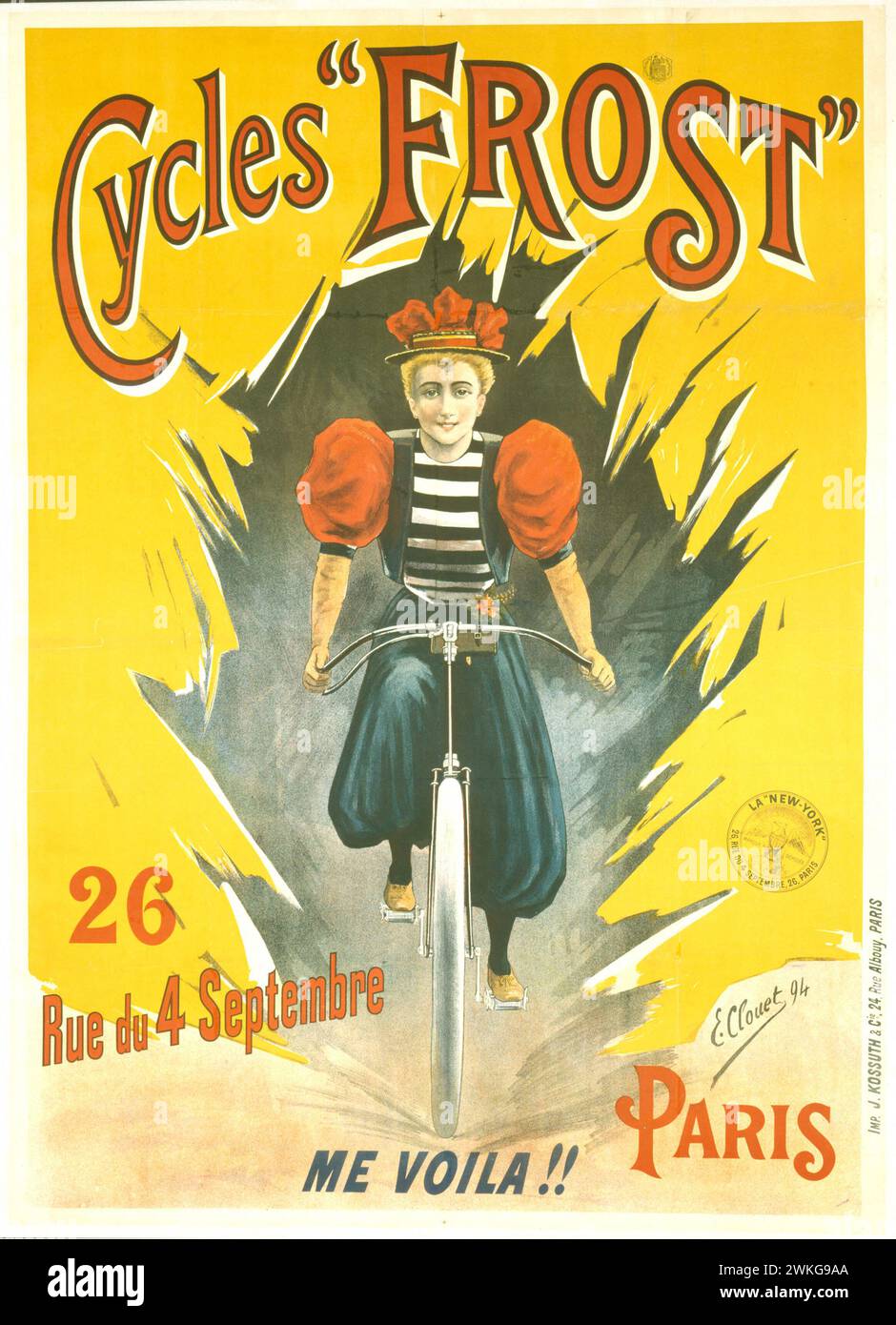Französisches Vintage-Werbeplakat Clouet. Zyklisch „Frost“. 1894 Stockfoto