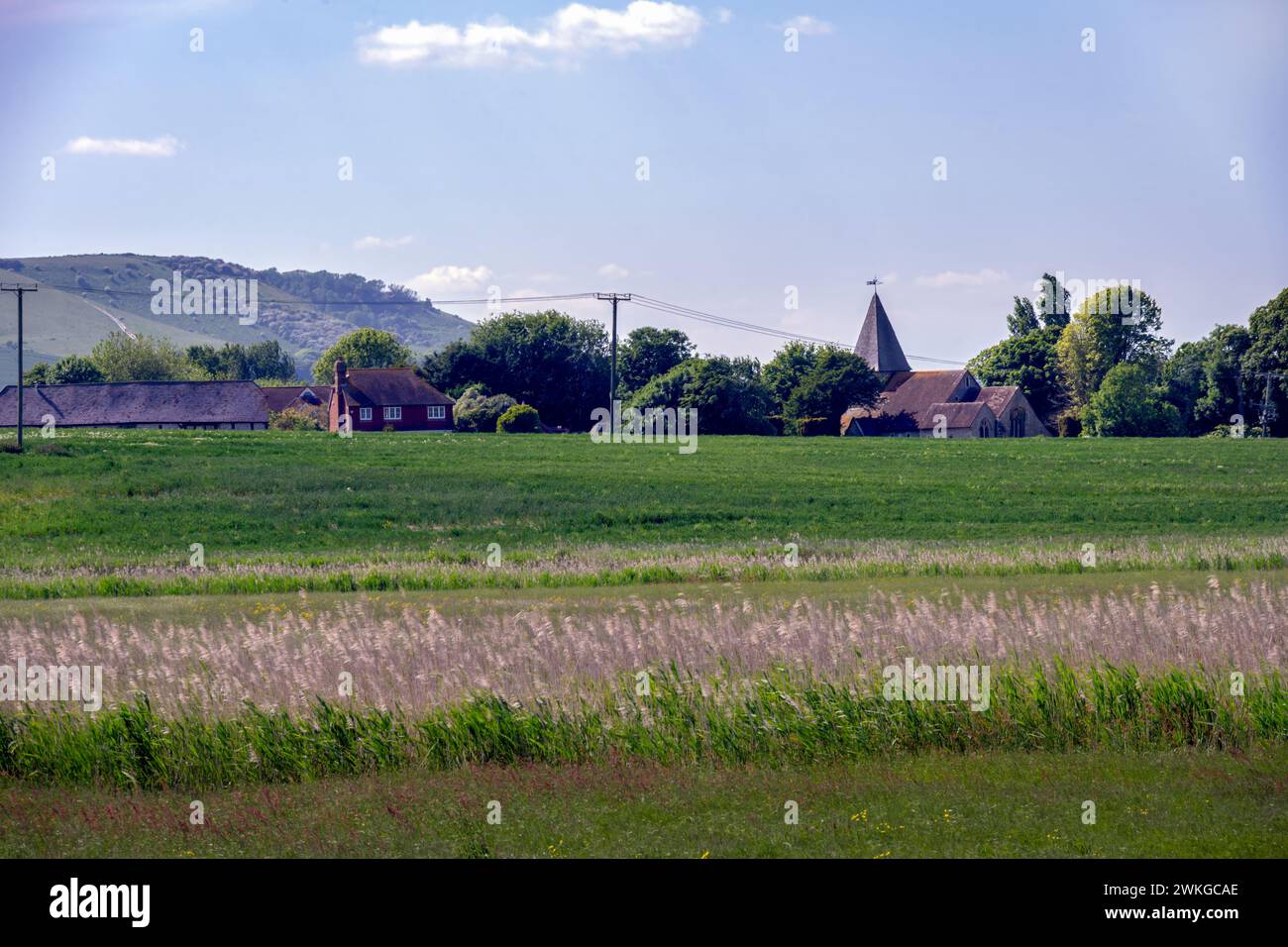 Blick auf Rodmell St. Peter's Church im Frühjahr, East Sussex, England Stockfoto