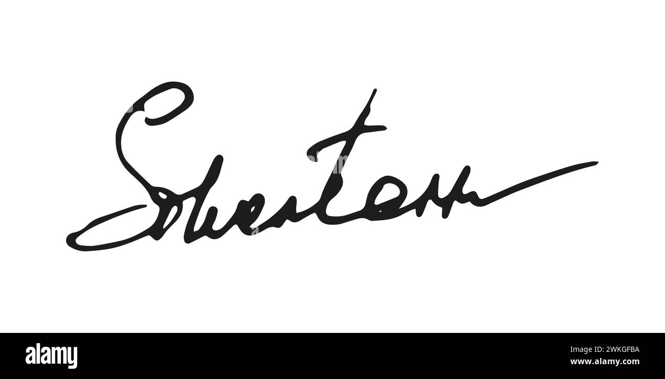 Gefälschte Signatur, handgezeichnetes Muster, eigenes Autogramm. Fiktive handschriftliche Unterschrift. Schwarze Tinte. Scribble für Musterverträge Dokumente Zertifikate oder Briefe. Vektorabbildung. Stock Vektor