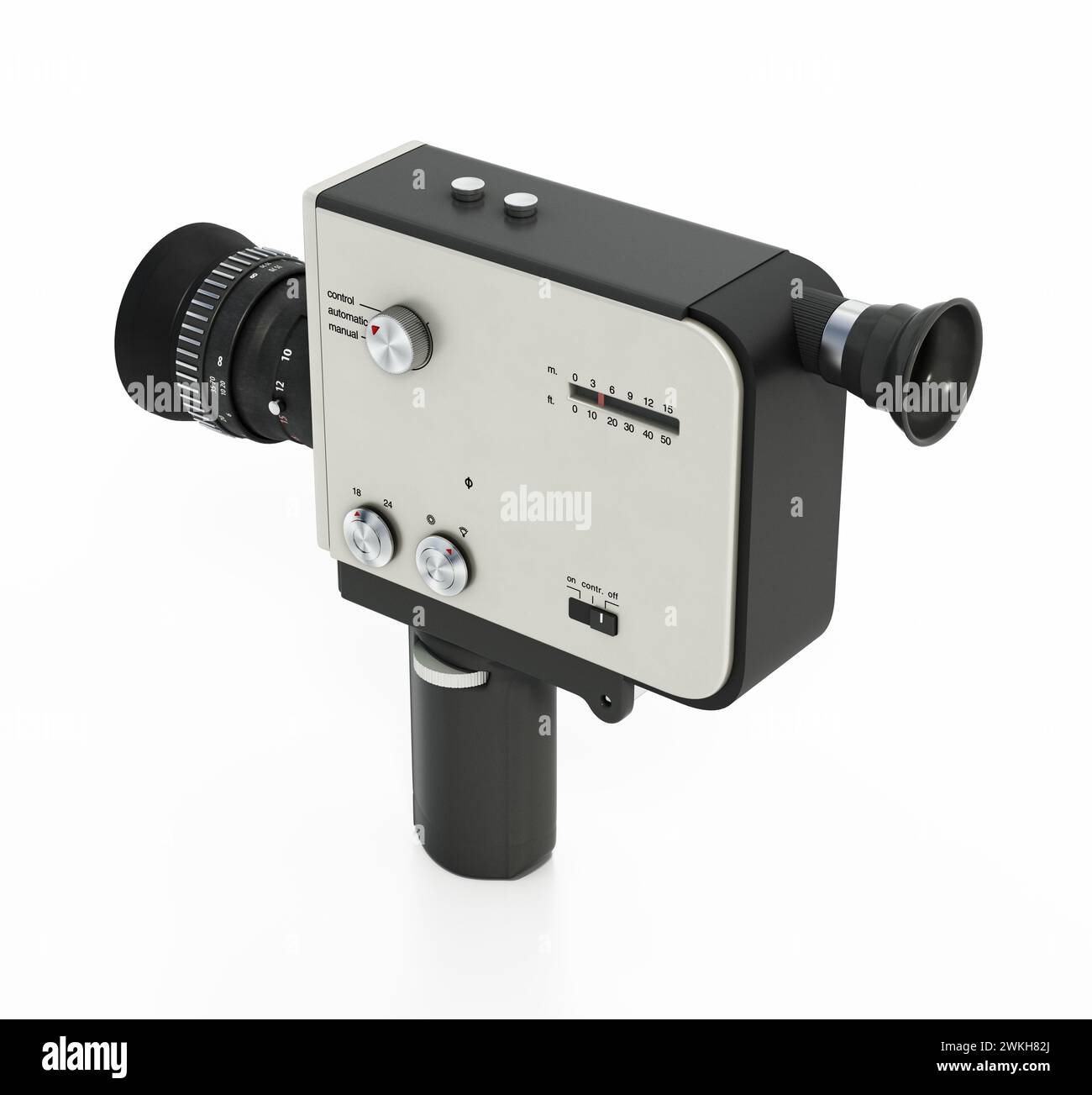 Antike Super 8-mm-Film-Videokamera isoliert auf weißem Hintergrund. 3D-Abbildung. Stockfoto Antike Super 8-mm-Film-Videokamera isoliert auf weißem Hintergrund. 3D-Abbildung. Stockfoto