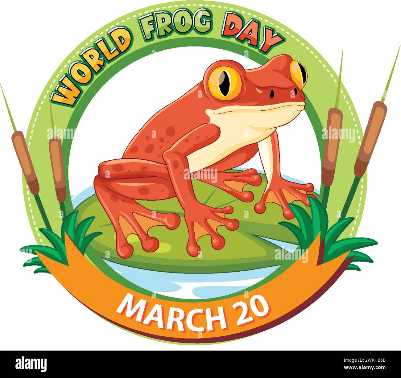 Farbenfroher Frosch im Design des World Frog Day Stock Vektor