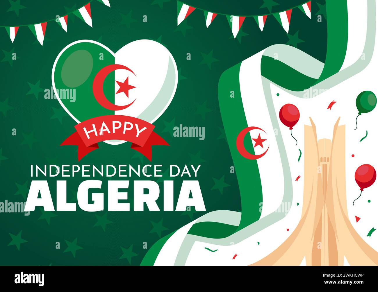 Glücklicher Algerien Unabhängigkeitstag Vektor-Illustration mit wehender Flagge und Karte im Nationalfeiertag Flat Cartoon Hintergrund Design Stock Vektor