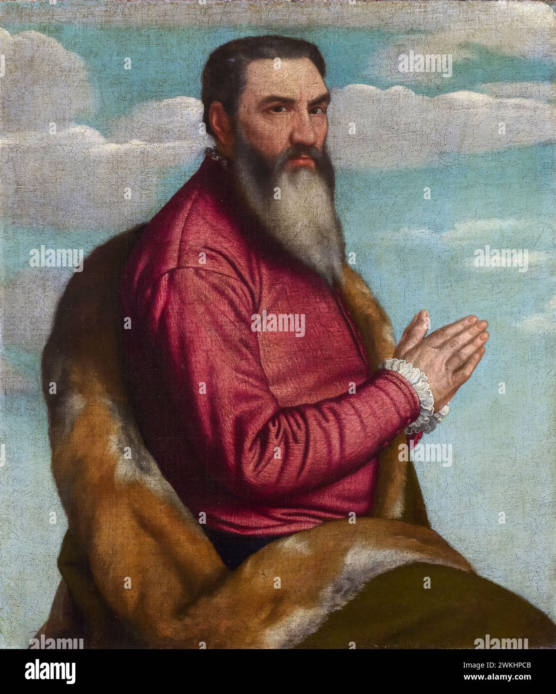 Alessandro Bonvicino nannte Moretto da Brescia, betender Mann mit langem Bart, Porträtmalerei in Öl auf Leinwand, um 1545 Stockfoto