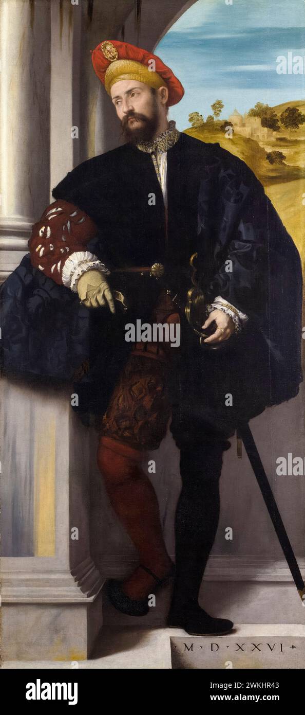 Alessandro Bonvicino nannte Moretto da Brescia, Porträt eines Mannes (möglicherweise Gerolamo II. Avogadro von Brescia, d.1534), Ölgemälde auf Leinwand, 1526 Stockfoto