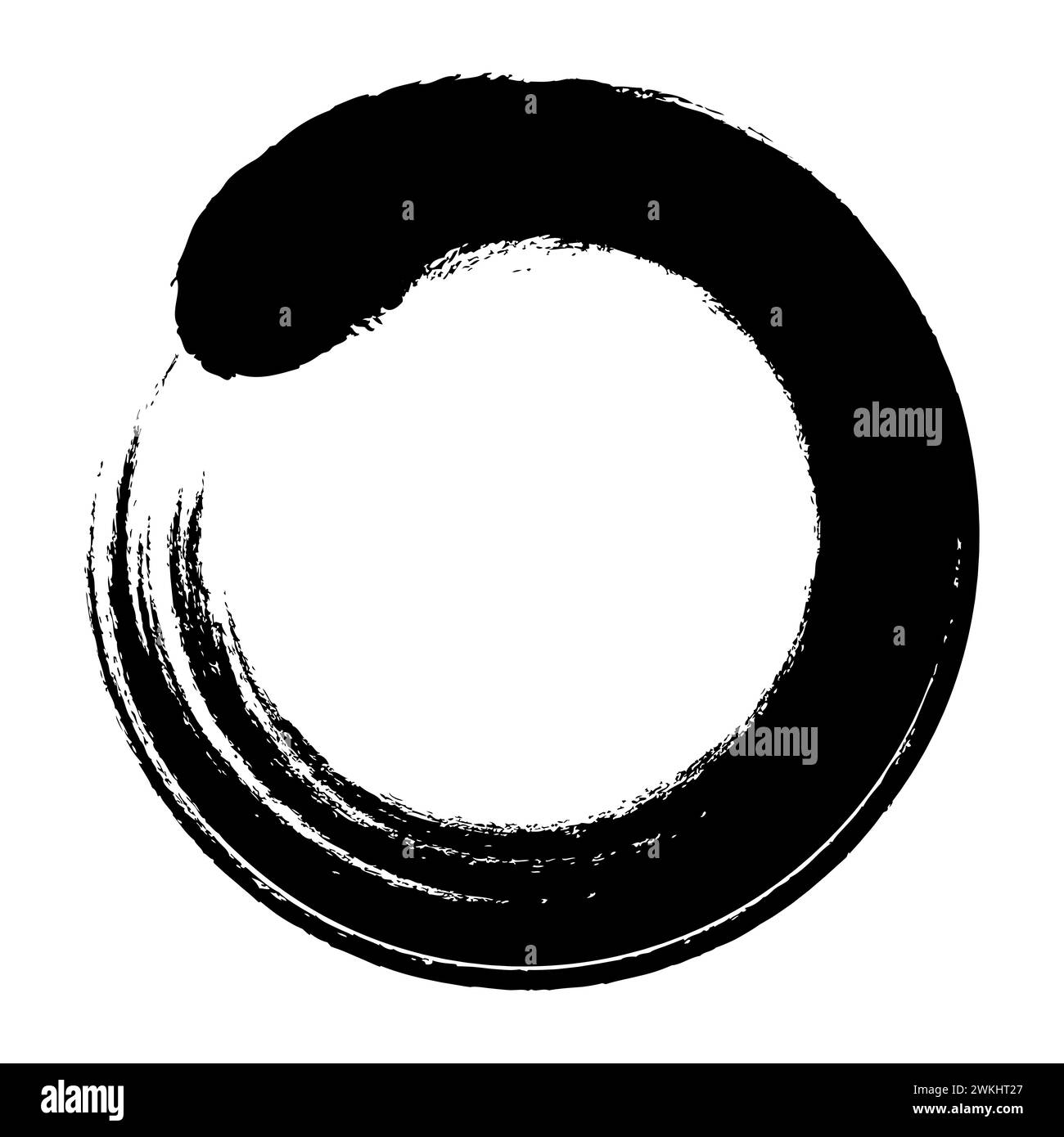 Enso-Kreis, kalligraphisches Zen-Symbol. Ein enso, japanisch für kreisförmige Form, ein Kreis, handgezeichnet in einem ungehemmten Pinselstrich. Stockfoto