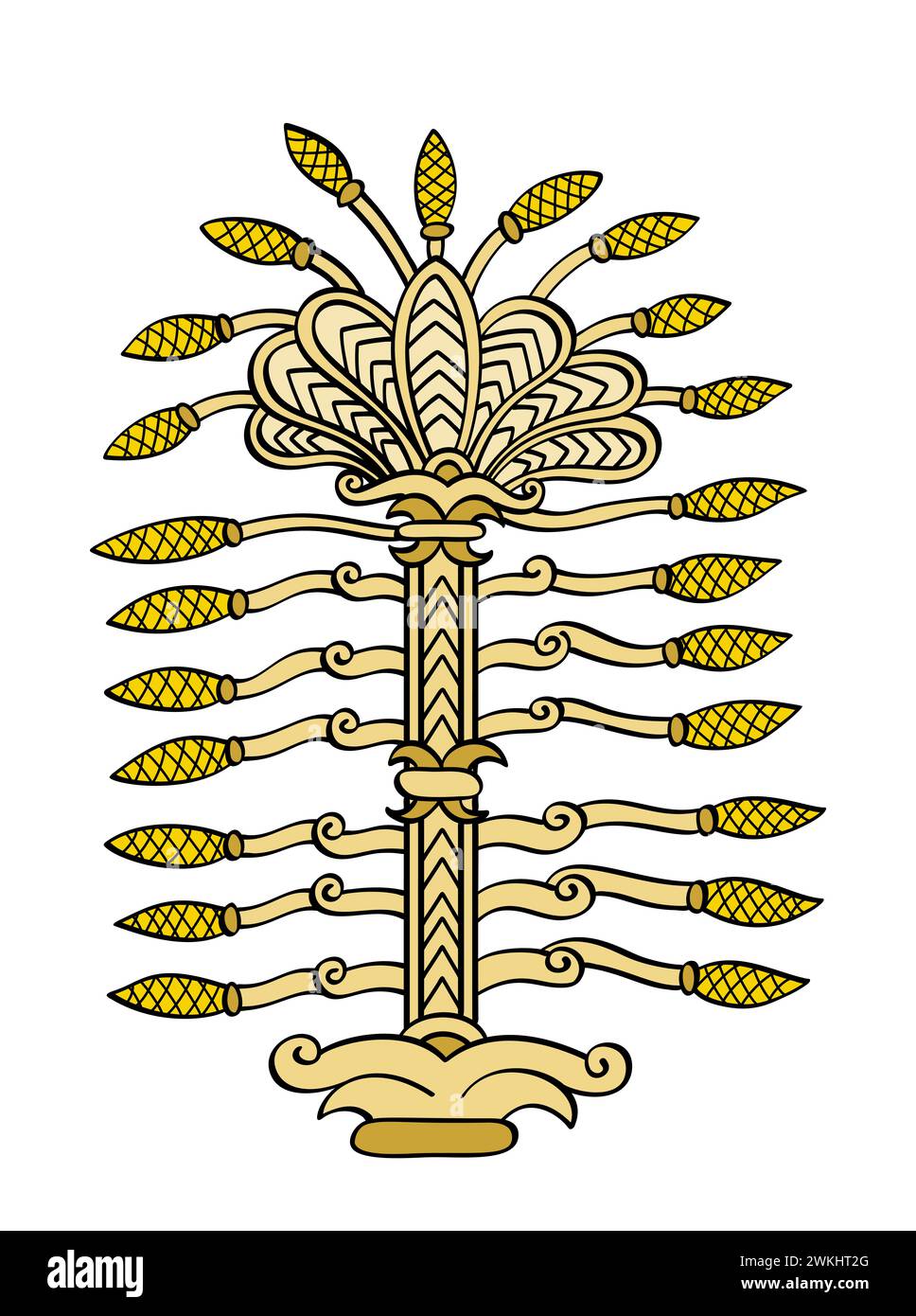 Baum des Lebens, Symbol eines heiligen Baumes im antiken Mesopotamien, wie er auf einem Brustschild des Königs Ashurbanipal dargestellt wurde. Wichtiges religiöses Symbol. Stockfoto