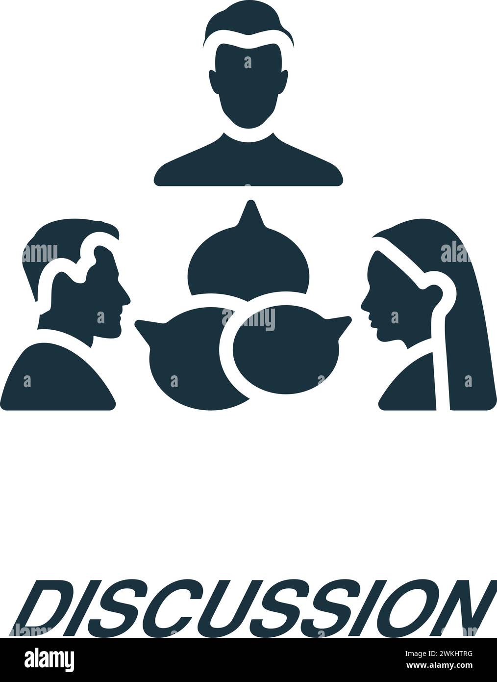 Symbol "Diskussion". Einfarbiges, einfaches Schild aus der Freelance-Kollektion. Diskussionssymbol für Logo, Vorlagen, Webdesign und Infografiken. Stock Vektor