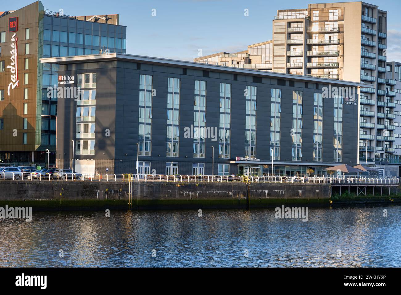 Hilton Garden Inn Glasgow City Centre at River Clyde in Glasgow, Schottland, Großbritannien. Stockfoto