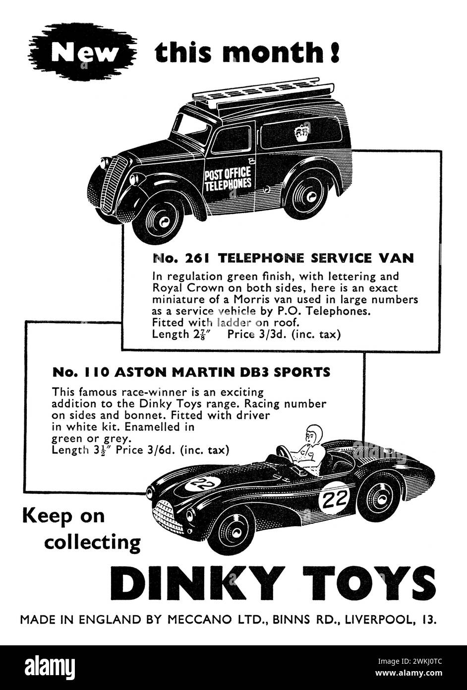 1956 britische Werbung für Dinky Toys. Stockfoto