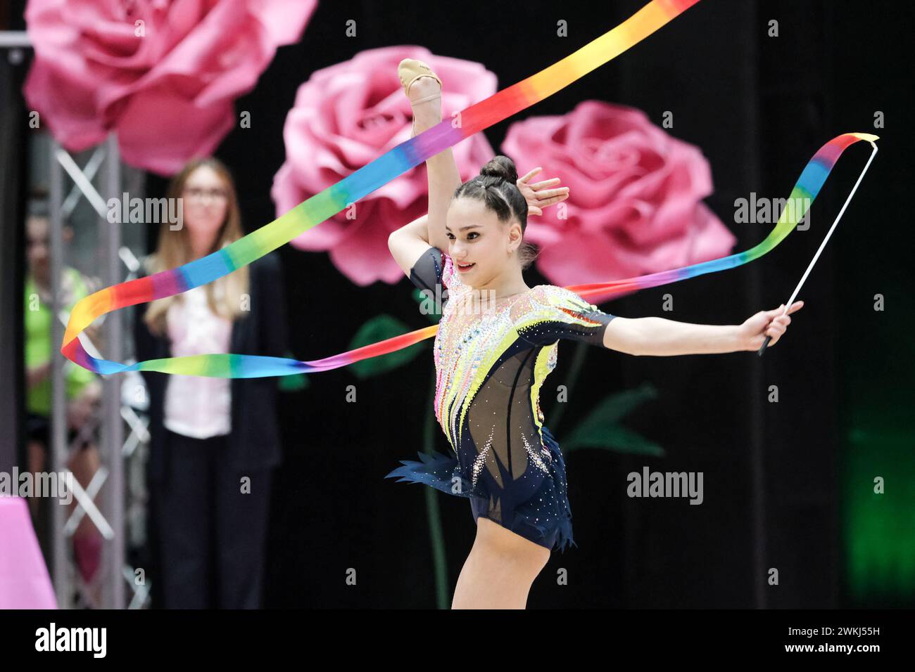 Chieti, Italien. Februar 2024. Amalia Maria Lica von der Eurogymnica Torino-Mannschaft tritt in der ersten Runde der regulären Saison der mit dem Band an Stockfoto