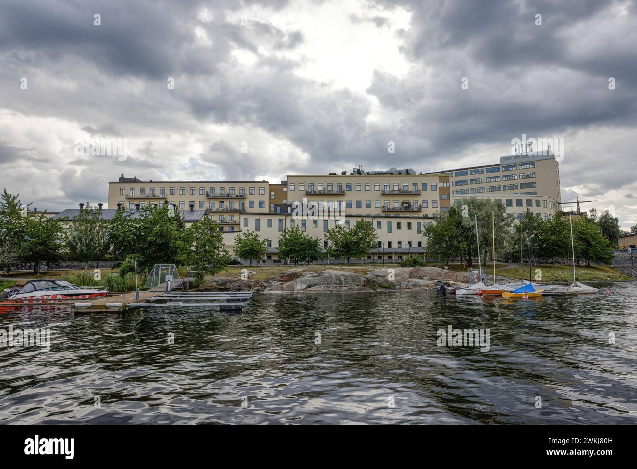 Die ehemalige Luma-Glühbirnenfabrik ist heute im Luma Park bei Hammarby Sjö (See), SODRA Hammarbyhamnen, Stockholm, untergebracht Stockfoto